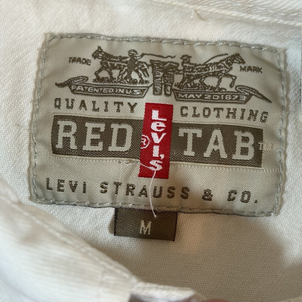 VTG Levi's Red Tab Mens MD White Denim Pearl Snap Western Long Sleeve Shirt 90s - Picture 10 of 14